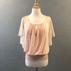 Bebe flowy tunic layered butterfly top tone peach XS NWOT